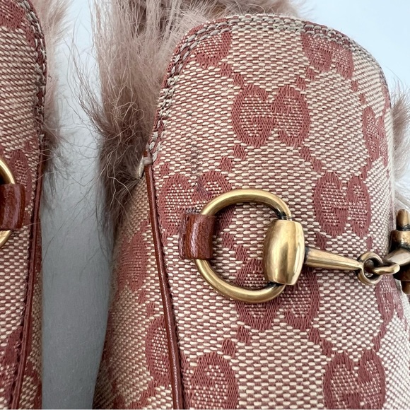 GUCCI | Princetown Fur Horsebit Tan Beige GG Monogram Slipper Mule EU 40 US 10 - Picture 4 of 10